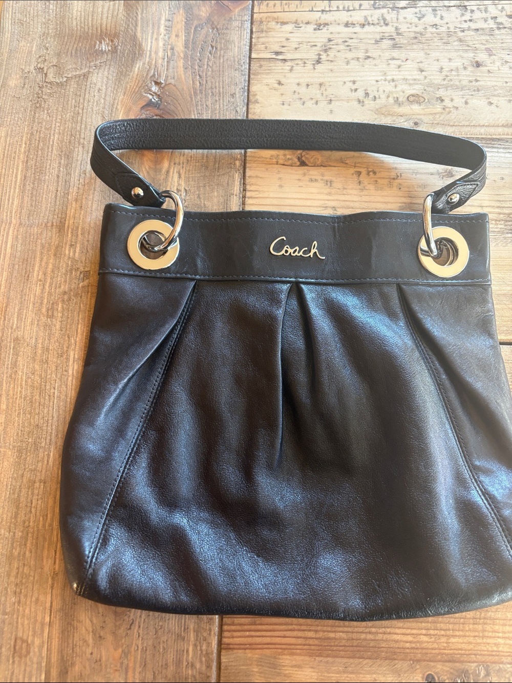 Coach Black Leather Shoulder Bag with Gold Hardware